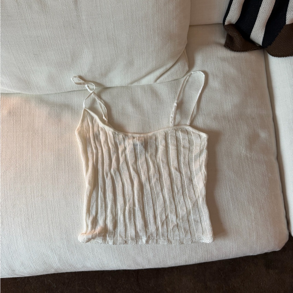 Danielle Guizio Cream Ribbed Knit Cami Top